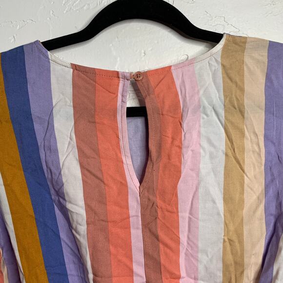 SO Multicolor Stripe Long Sleeve Cropped Blouse womens XS bohochic bohemian - Picture 6 of 7